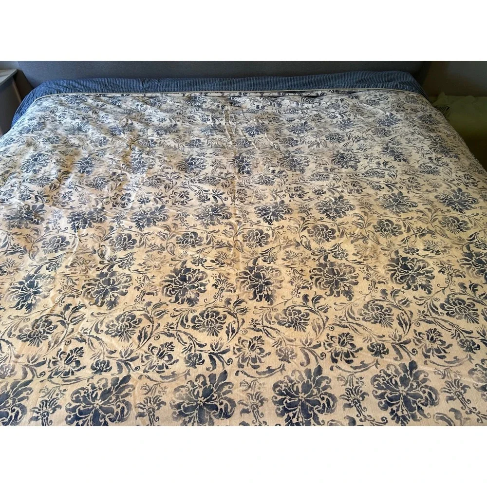Ralph Lauren Bluff Point Queen Duvet Cover Floral White Blue Stripe Rope Trim‎